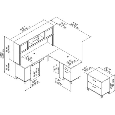 Bush Furniture Somerset 72"W L Shaped Desk with Hutch and Lateral File Cabinet, Mocha Cherry (SET009MR)