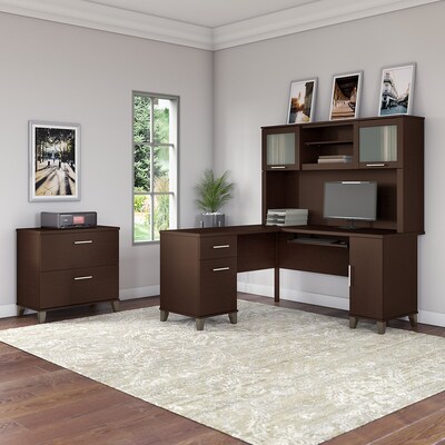 Bush Furniture Somerset 60W L Shaped Desk with Hutch and Lateral File Cabinet, Mocha Cherry (SET008