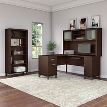 Bush Furniture Somerset 60W L Shaped Desk with Hutch and 5 Shelf Bookcase, Mocha Cherry (SET010MR)