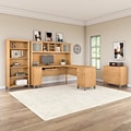 Bush Furniture Somerset 72W L Shaped Desk with Hutch, Lateral File Cabinet and Bookcase, Maple Cros