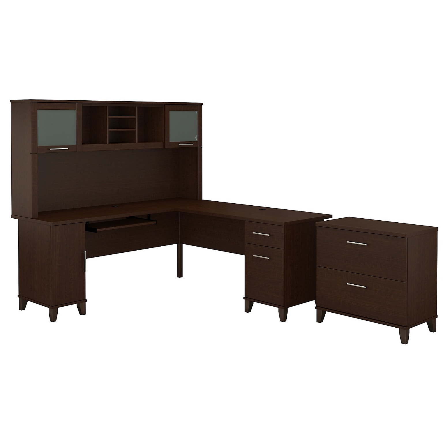 Bush Furniture Somerset 72W L Shaped Desk with Hutch and Lateral File Cabinet, Mocha Cherry (SET009MR)