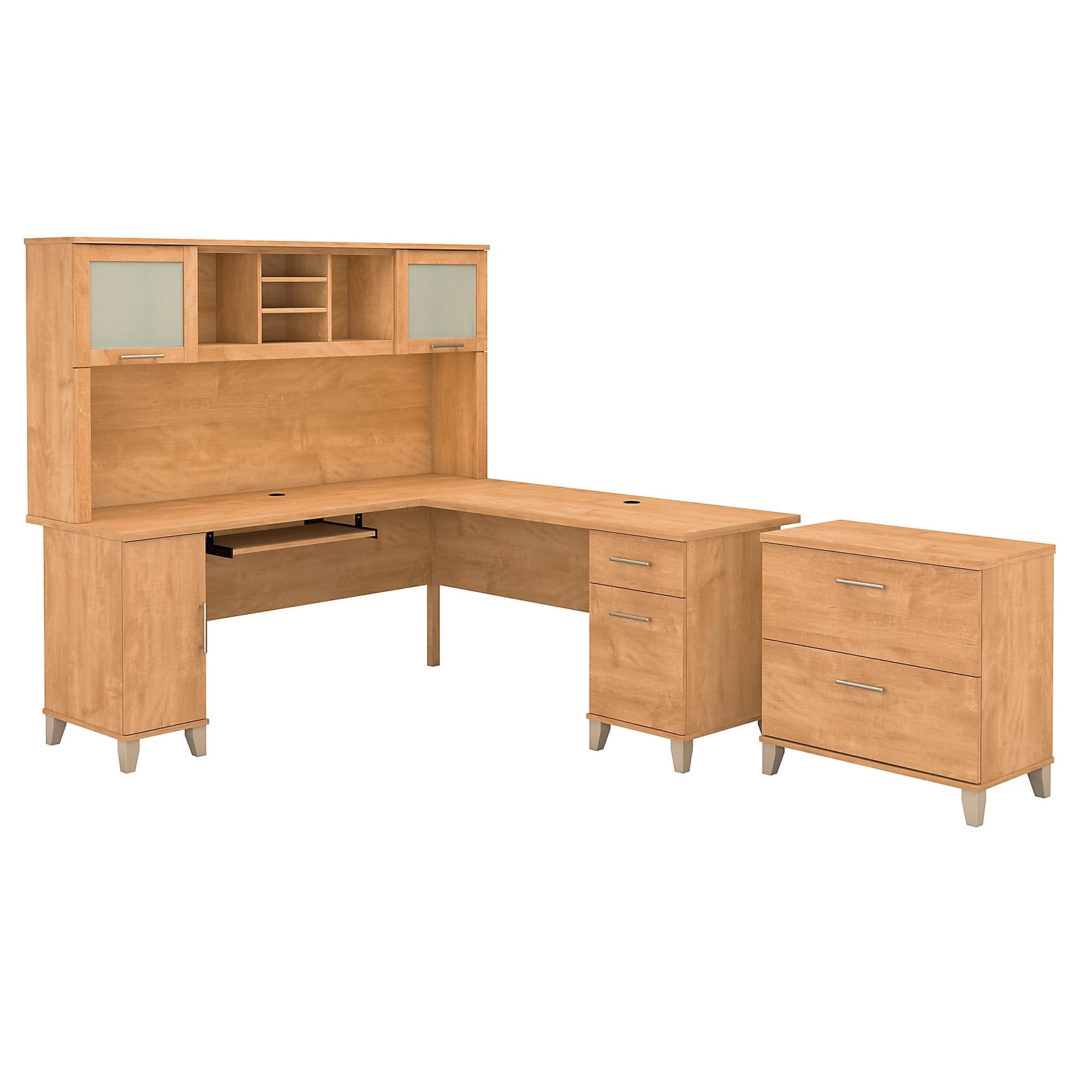 Bush Furniture Somerset 72W L Shaped Desk with Hutch and Lateral File Cabinet, Maple Cross (SET009MC)