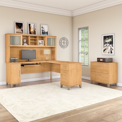 Bush Furniture Somerset 72"W L Shaped Desk with Hutch and Lateral File Cabinet, Maple Cross (SET009MC)