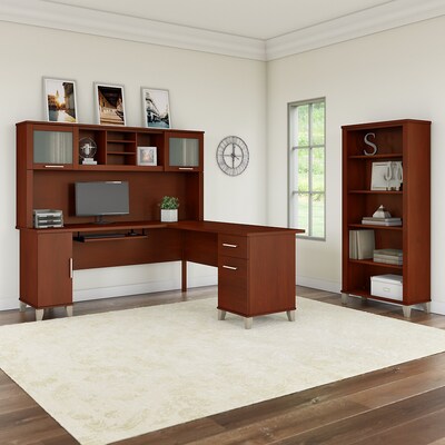 Bush Furniture Somerset 72"W L Shaped Desk with Hutch and 5 Shelf Bookcase, Hansen Cherry (SET011HC)