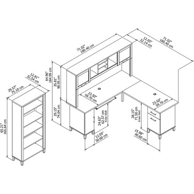 Bush Furniture Somerset 72"W L Shaped Desk with Hutch and 5 Shelf Bookcase, Hansen Cherry (SET011HC)