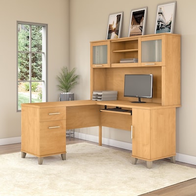 Bush Furniture Somerset 60"W L Shaped Desk with Hutch, Maple Cross (SET002MC)