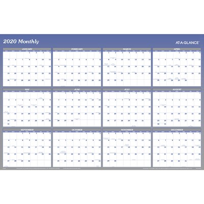 2020 AT-A-GLANCE 48 x 32 Vertical/Horizontal Reversible Erasable Yearly Wall Calendar Blue (A1152-20)