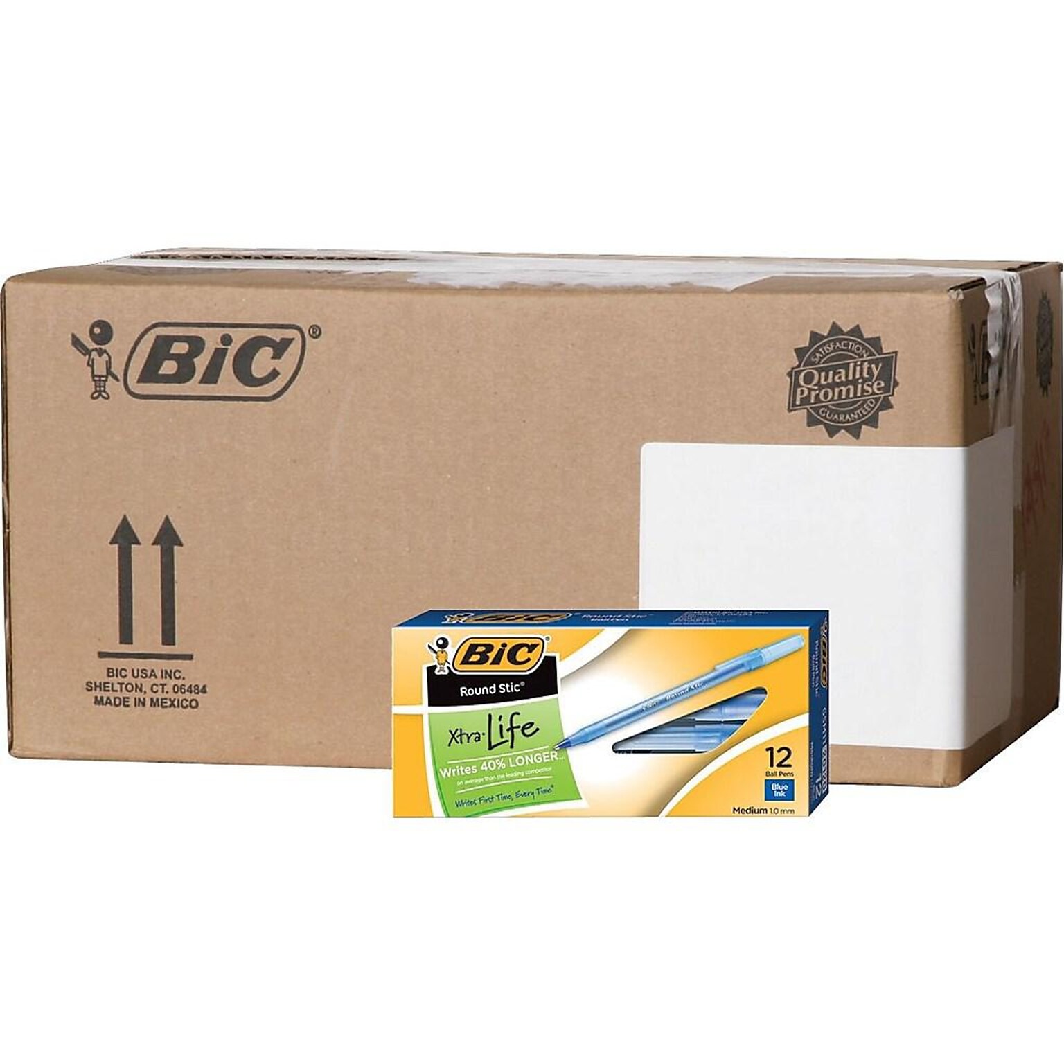 BIC Round Stic Xtra Life Ballpoint Pens, Medium Point, Blue Ink, 432/Carton (GSM11BLUCT)