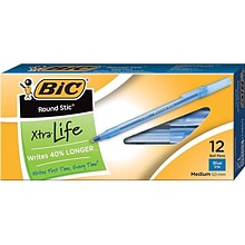 BIC Round Stic Xtra Life Ballpoint Pens, Medium Point, Blue Ink, 432/Carton (GSM11BLUCT)