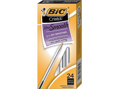 BIC Cristal Xtra Smooth Ballpoint Pens, Medium Point, Black Ink, 24/Pack (MS241-BK)