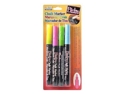 Marvy Uchida Bistro Chalk Markers, Fine Point, Assorted, 4/Pack (02655)