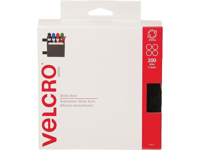 Velcro® Brand 3/4 Sticky Back Hook & Loop Fastener Dots, Black, 200/Pack (VEL152)