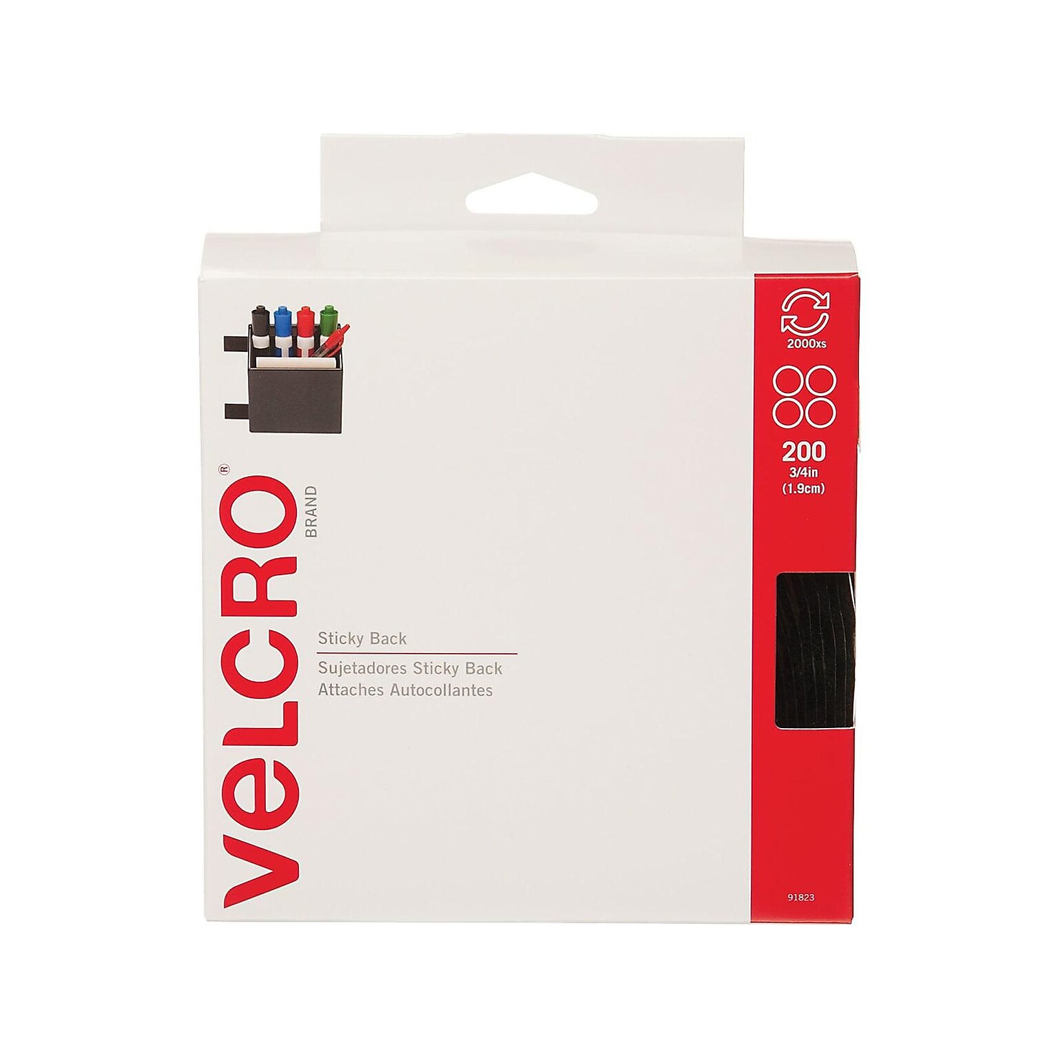 Velcro® Brand 3/4 Sticky Back Hook & Loop Fastener Dots, Black, 200/Pack (VEL152)