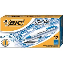 BIC Clic Stic Retractable Ballpoint Pens, Medium Point, Blue Ink, Dozen (90431/CSM11BL)