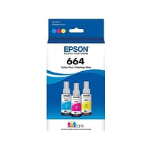 Epson T664 Cyan/Magenta/Yellow Ultra High Yield Ink Cartridge, 3/Pack