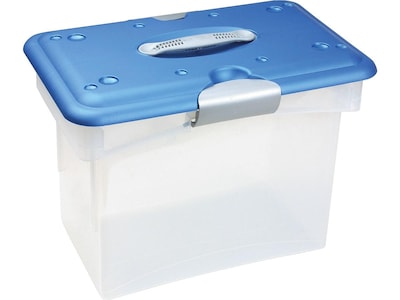 Homz Tote-N-Go Portable Plastic Tote, Letter Size, Clear/Blue (7882STMB.04)