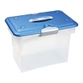 Homz Tote-N-Go Portable Plastic Tote, Letter Size, Clear/Blue (7882STMB.04)