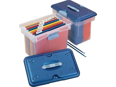 Homz Tote-N-Go Portable Plastic Tote, Letter Size, Clear/Blue (7882STMB.04)