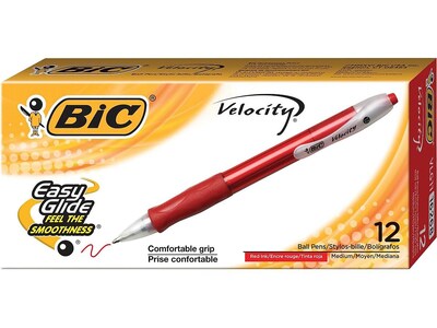 BIC Velocity Retractable Ballpoint Pens, Medium Point, Red Ink, Dozen (16268/VLG11RD)