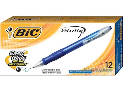 BIC Velocity Retractable Ballpoint Pens, Medium Point, Blue Ink, Dozen (16263/VLG11BL)