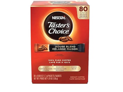 Tasters Choice House Blend Instant Coffee, Medium Roast, .07 oz. Packets, 80/Box (NES15782)