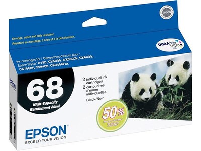 Epson T68 Black High Yield Ink Cartridge, 2/Pack