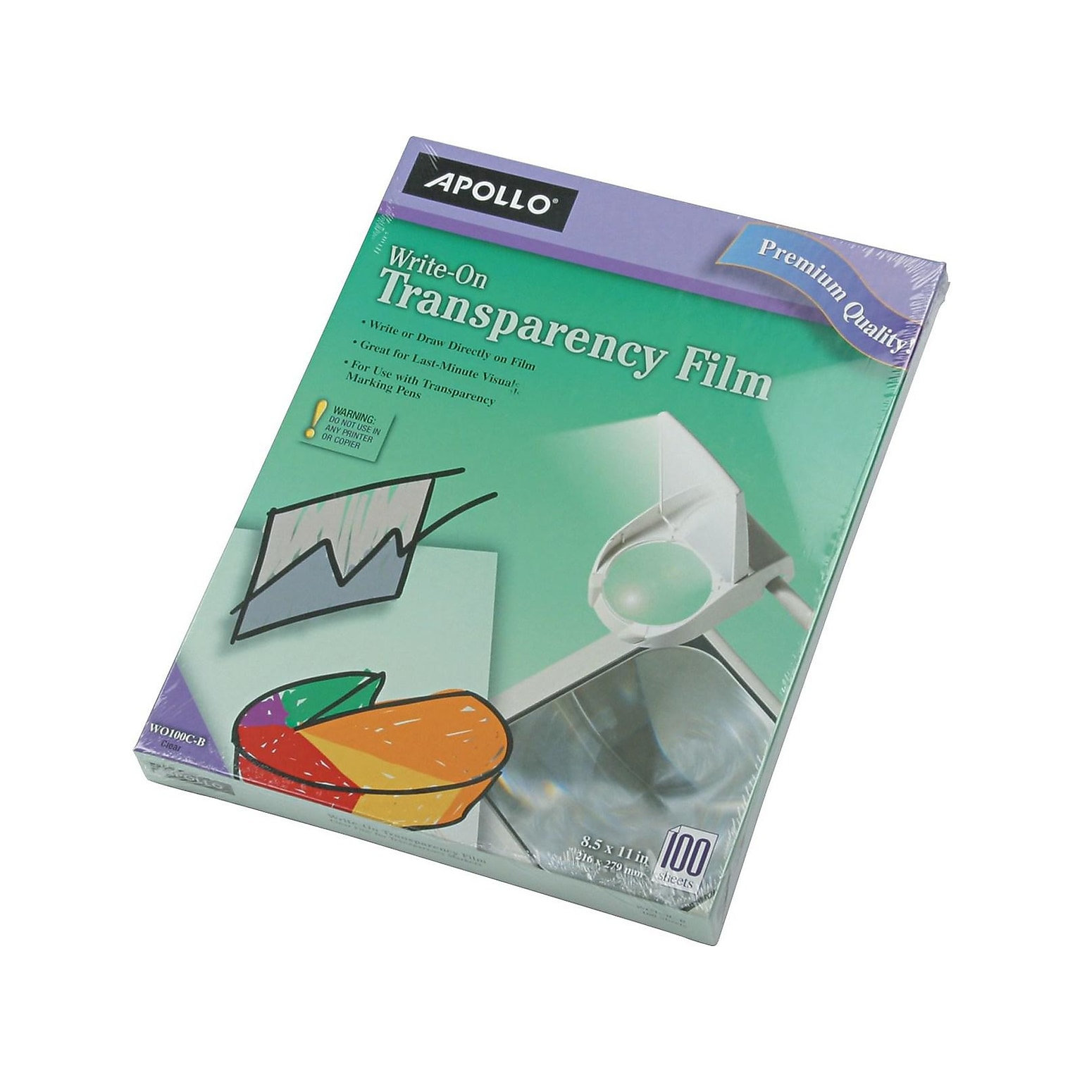 Apollo Write-On Uncoated Transparency Film, 8.5 x 11, 100/Box (W0100C-B)