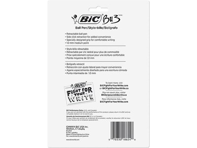 BIC BU3 Retractable Ballpoint Pens, Medium Point, Assorted Colors Ink, 18/Pack (BU3P18-AST)