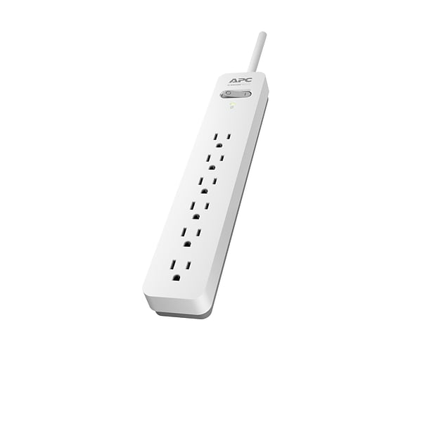 APC Essential Surge Protector 6 Outlet Surge Protector, 6 Cord, White/Grey (PE66WG)