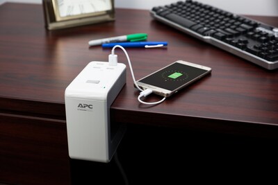 APC Essential 6 Outlet Desk Clip Surge Protector, 4 USB, 6' Cord (PE6U4W)