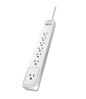 APC Essential Surge Protector, 7 Outlet Surge Protector, 6 Cord, White/Grey (PE76WG)