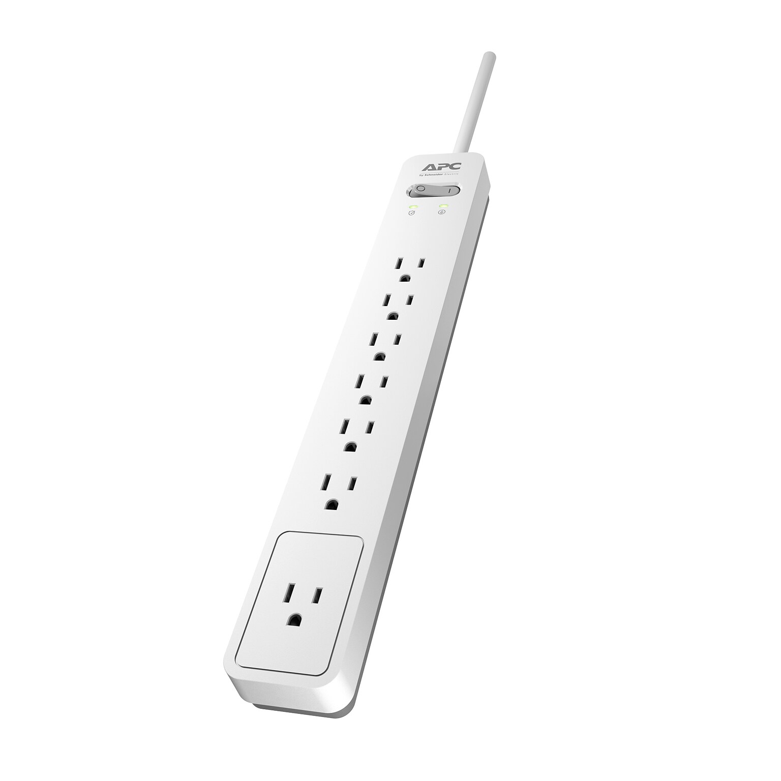 APC Essential Surge Protector, 7 Outlet Surge Protector, 6 Cord, White/Grey (PE76WG)
