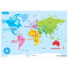 Ashley Productions Smart Poly™ Learning Mats, 12 x 17, Double-Sided, World Basic Map, Pack of 10 (