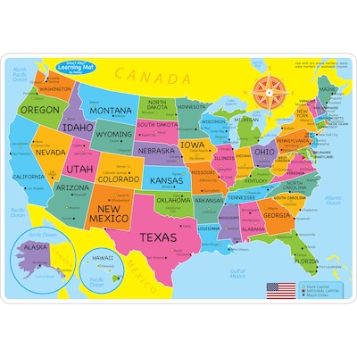 Ashley Productions Smart Poly™ Learning Mats, 12 x 17, Double-Sided, U.S. Basic Map, Pack of 10 (A