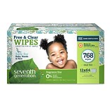 Seventh Generation Thick & Strong Free and Clear Baby Wipes Refill,64/Pack, 12/Carton (34228)