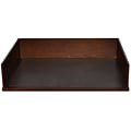 Wood desk accessory holds papers and folders, stackable up to five high for desk organization.