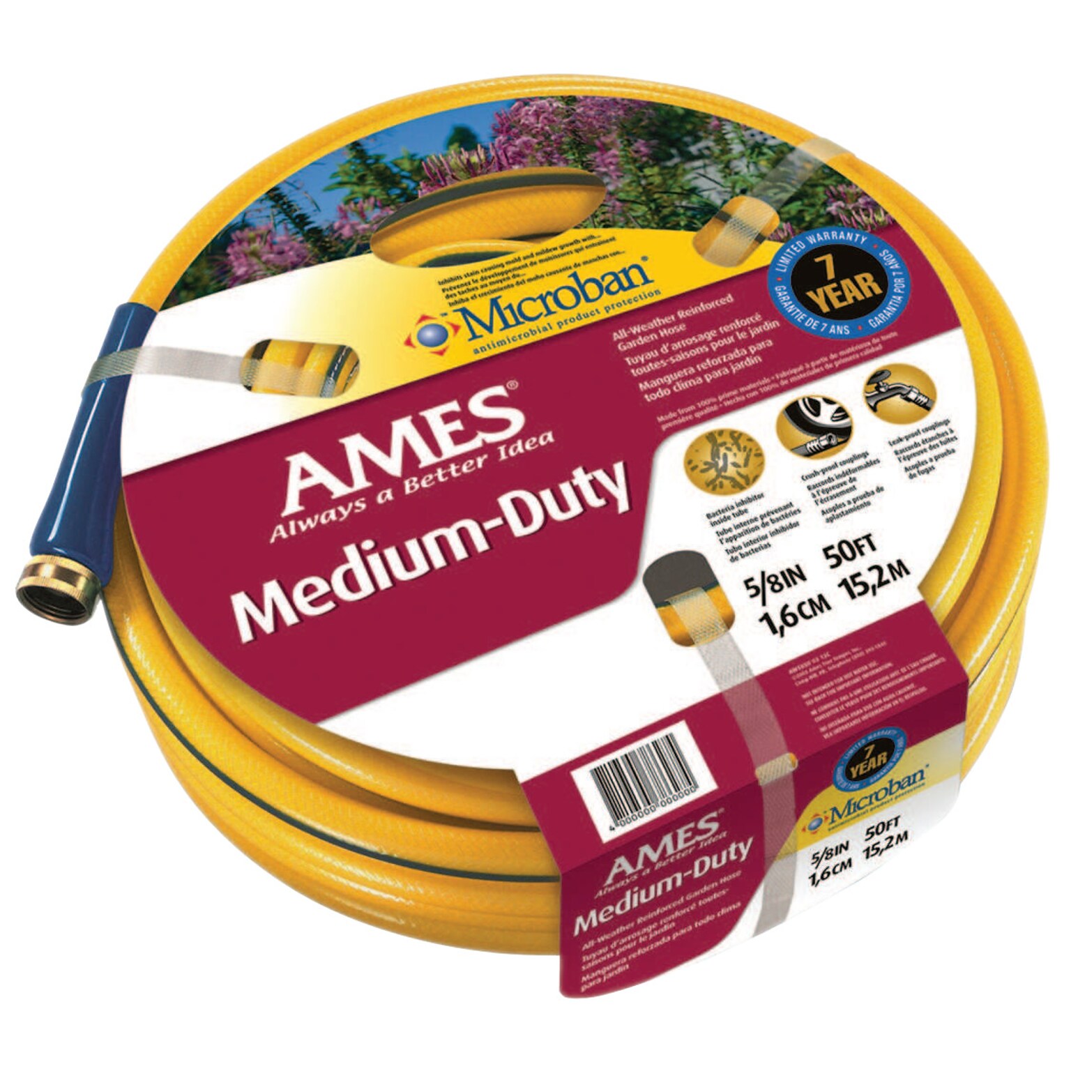 AMES® All Weather Garden Hoses, 5/8 in x 50 ft, Yellow (027-4008100A)