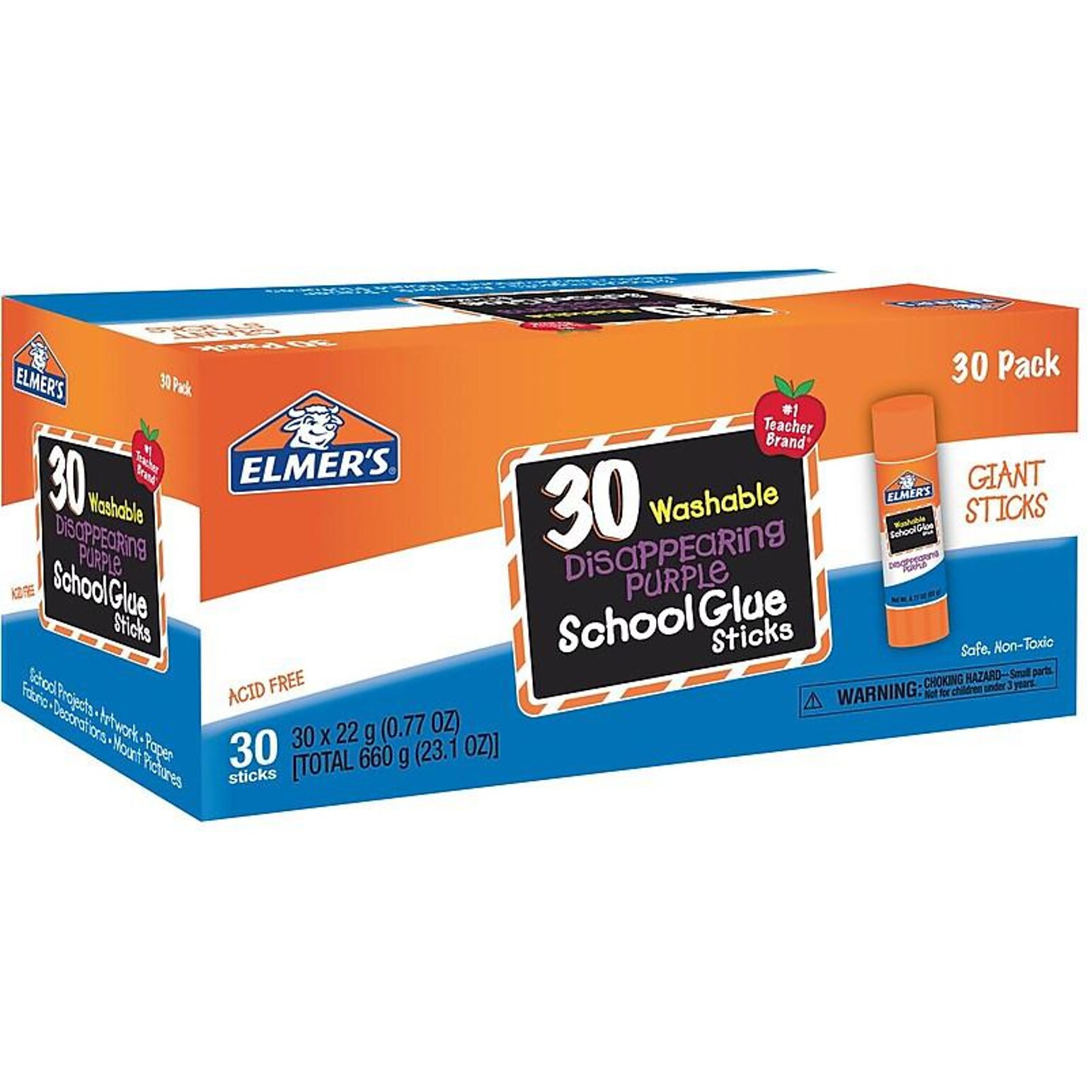 Elmers School Jumbo Washable Glue Sticks, 0.77 oz., Purple, 30/Pack (E605)