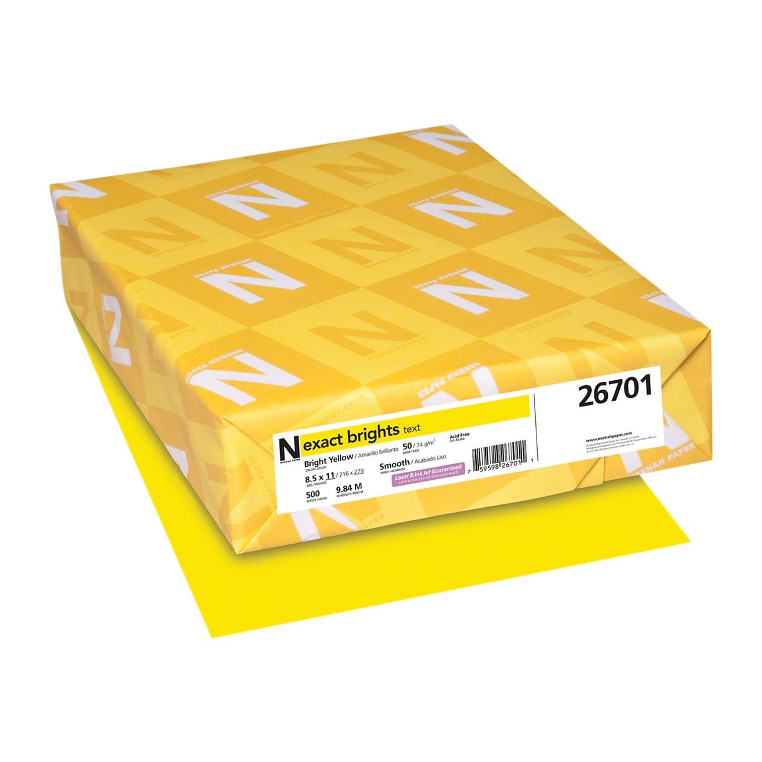 Neenah Paper Exact® Brights Colored Paper, 20 lbs., 8.5 x 11, Bright Yellow, 500 Sheets/Ream (26281)