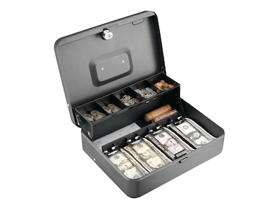MMF Industries STEELMASTER Cash Box, 9 Compartments, Charcoal Gray (2216194G2)