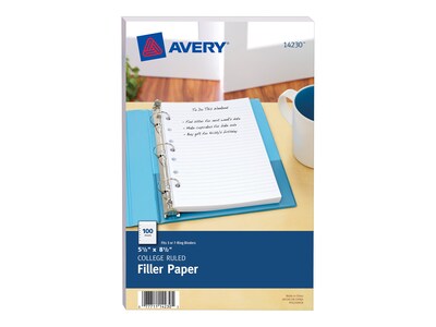 Avery College Ruled Filler Paper, 5.5 x 8.5, White, 100/Pack (14230)