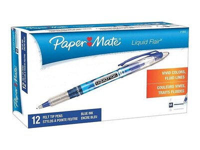 Paper Mate Liquid Flair Felt Pens, Medium Point, Blue Ink, Dozen (21003)