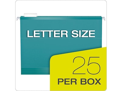 Pendaflex Reinforced Hanging File Folders, 1/5 Tab, Letter Size, Aqua, 25/Box (PFX 4152 1/5 AQU)