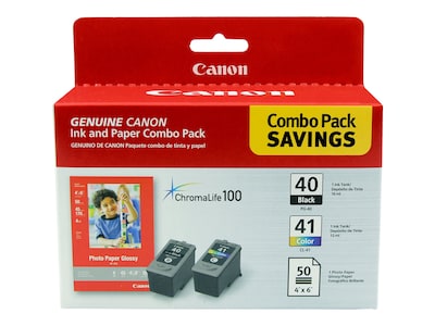 Canon 40/41 Black and Color Standard Yield Ink Cartridge, 2/Pack with Photo Paper Value Pack   (0615