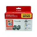 Canon 40/41 Black and Color Standard Yield Ink Cartridge, 2/Pack with Photo Paper Value Pack (0615B0