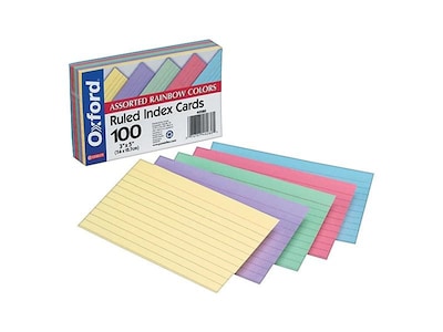 Oxford Ruled 3 x 5 Index Card, Lined, Assorted, 100/Pack (40280)