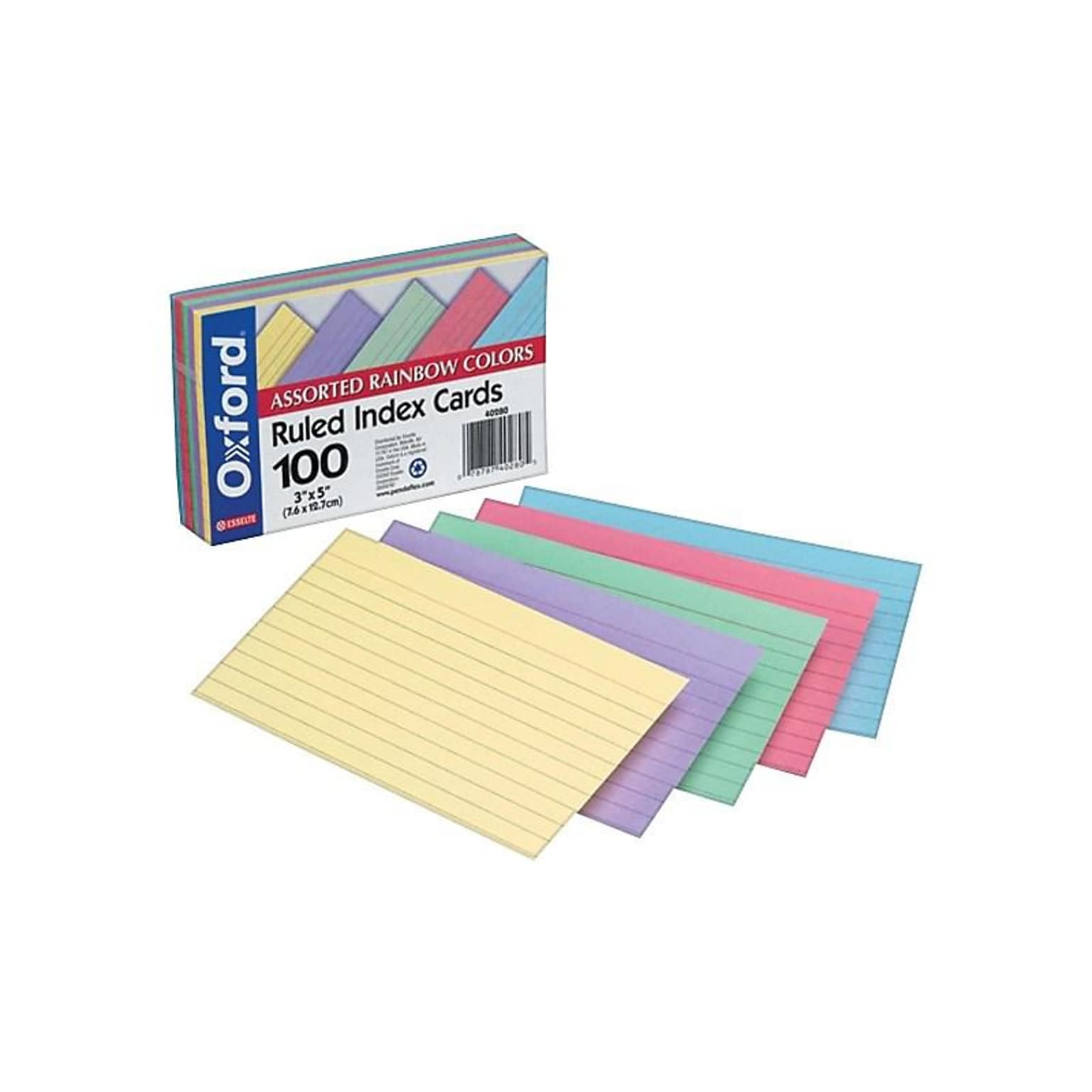 Oxford Ruled 3 x 5 Index Card, Lined, Assorted, 100/Pack (40280)