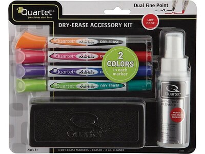 Quartet Twin Tip Dry Erase Markers Kit, Fine Tip, Assorted, 4/Pack (79549)