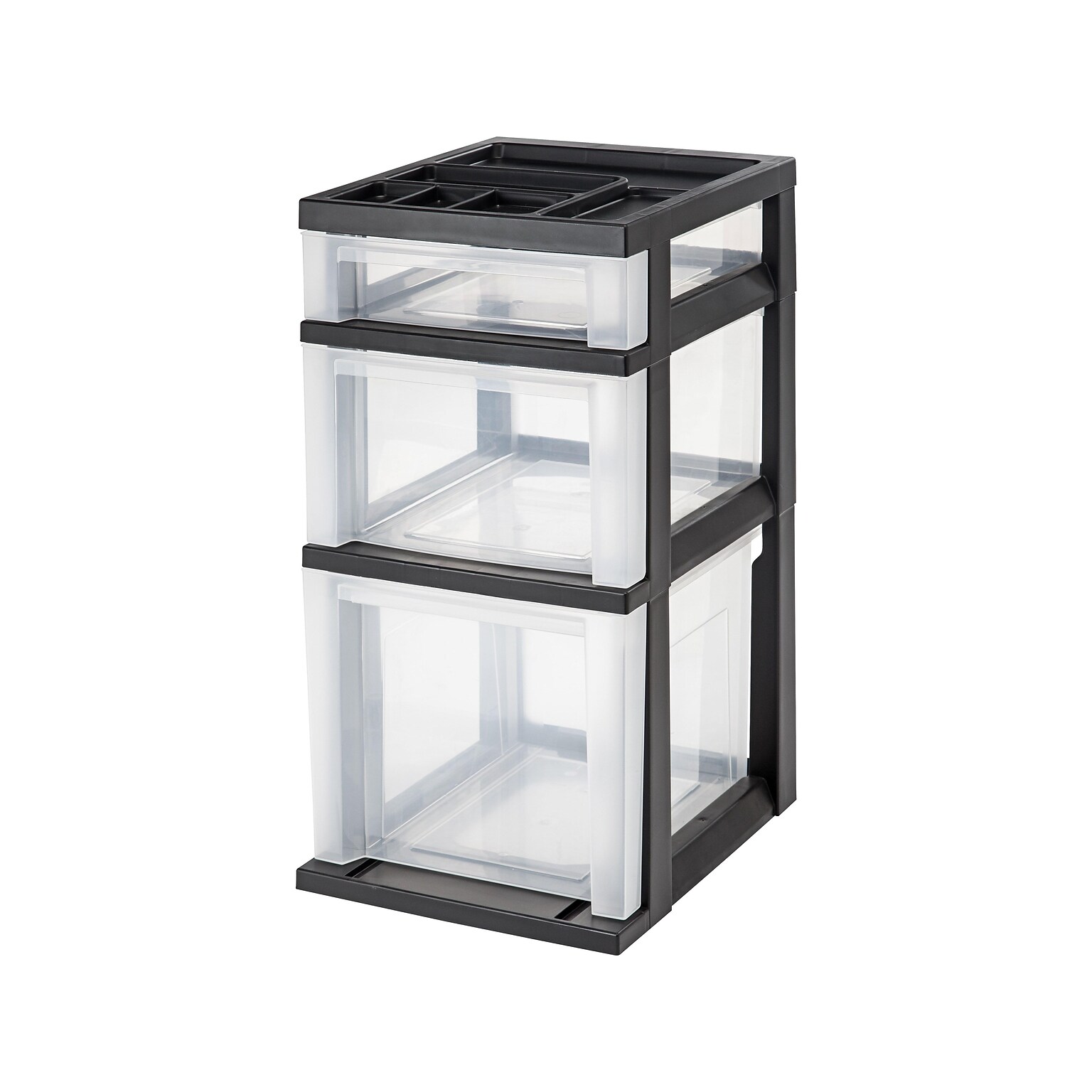 Iris Rolling Cart with Plastic Organizer Top, 3-Drawer, Black (115026/115027)