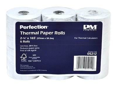PM Company Thermal Cash Register Paper Rolls, 2 1/4 x 165, BPA Free, 6 Rolls/Pack (PMC05212)